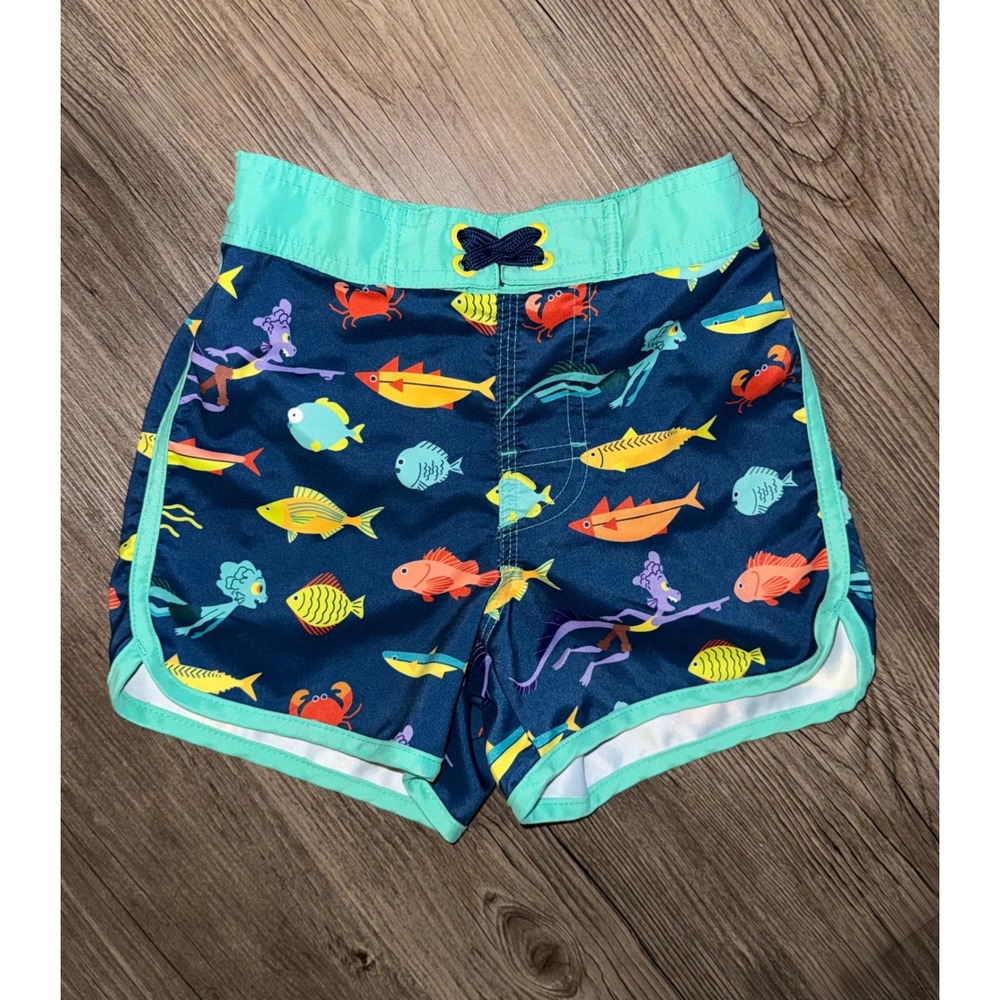 Disney Pixar Luca Boys Swim Trunks Size 4 Navy Blue Sea Monster Fish Print